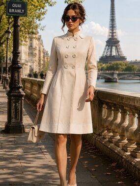 BCBG Max Azria Champagne Cotton  Princess Coat Dress | Coquette Mod Chic